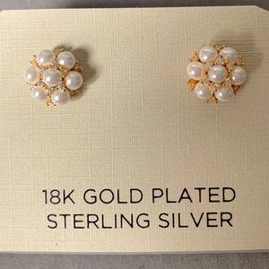 18K Gold Plated Sterling Silver Pearl/Cz Earrings